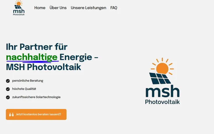 Landing Page von MSH Photovoltaik — gestaltet von Luminary Studio